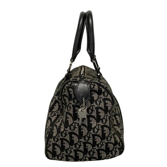 Auth DIOR/ChristianDior Trotteur - Dark Navy Cream Jacquard Leather Handbag - Picture 3 of 16